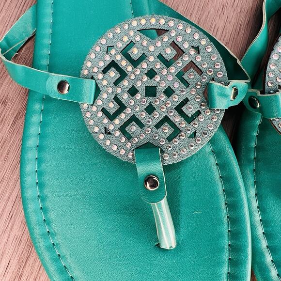Love 83 Teal Women’s Flat Sandal Flip Flop With Rhinestones Size 11 - Picture 4 of 7